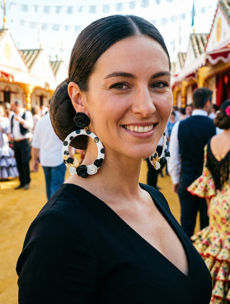 Pendientes "Mantón y flores"